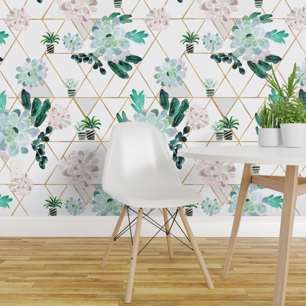 Peel-and-Stick Removable Wallpaper Boho Succulents Geometric Triangles