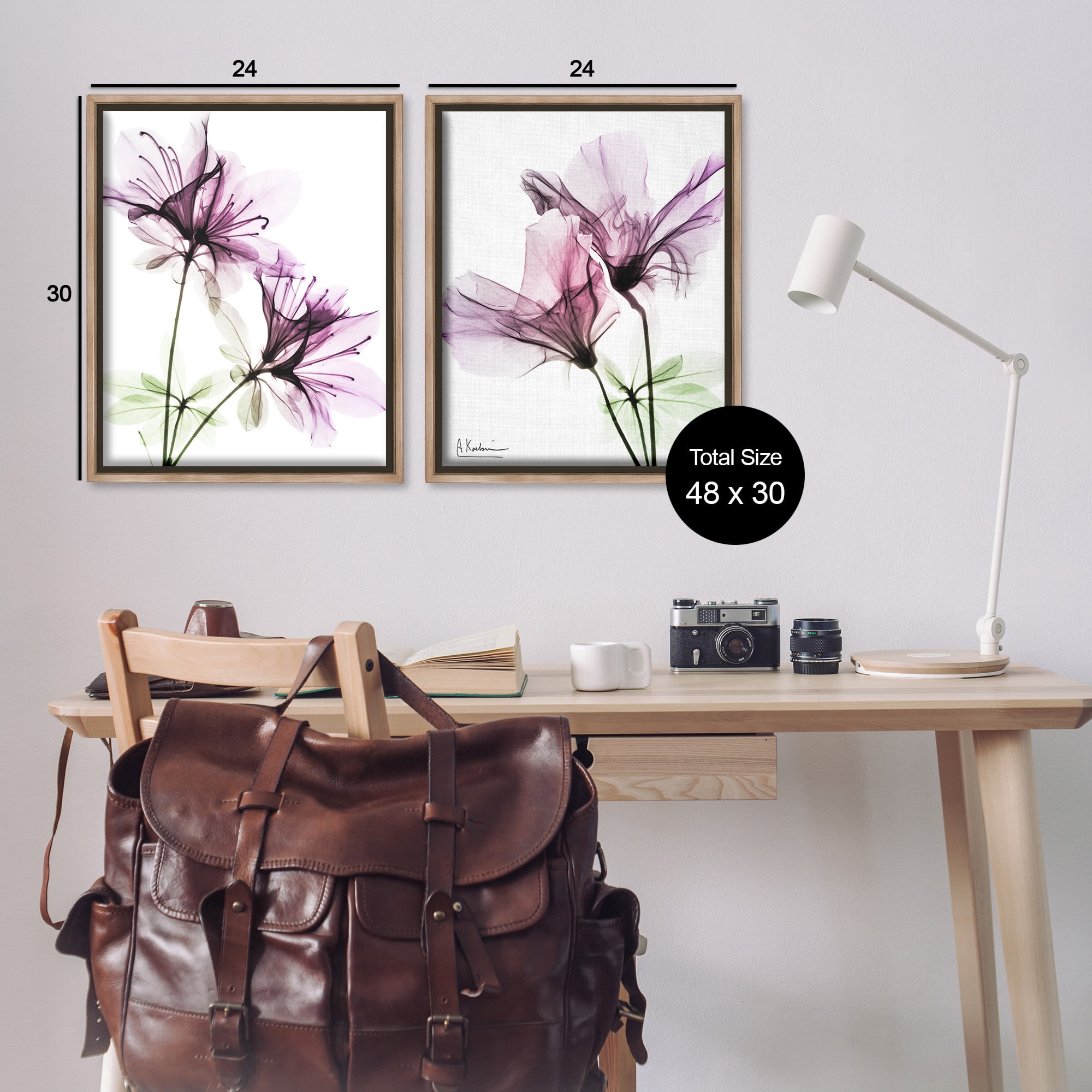 Stupell Industries Purple Flower Bloom Design Botanical & Floral Photography Brown Floater Framed Canvas Art Print Wall Art, 25 x 31, Set of 2
