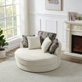 thumbnail image 4 of 360° Swivel Barrel Chair with 5 Movable Pillows, 51.5" Wide Oversized Round Sofa Chair with Deep Seat, Upholstered Corduroy Round Accent Chair Lazy Sofa for Living Room Bedroom Hotel, Beige, 4 of 10
