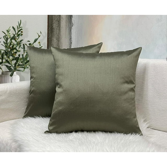 Aiking Home 26x26 Inches Faux Silk Square European Shams, Zipper Closure, Sage (Set of 2)