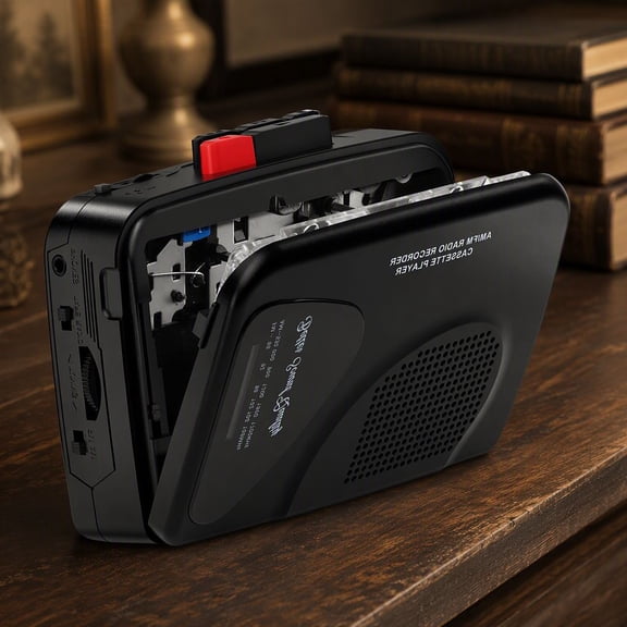1 Pack Cassette Player Tape Recorder with AM/FM Radio, Portable Tape Player with Built-in , Records Audio, 2 AA or 5V , Includes 3.5mm Earphone, Black