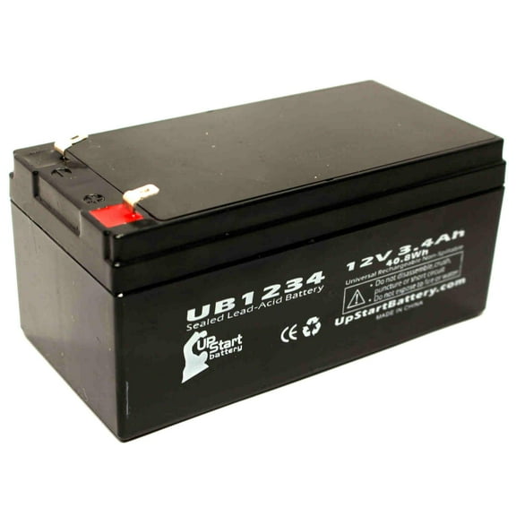 Compatible North Supply 782367 Battery - Replacement UB1234 Universal Sealed Lead Acid Battery (12V, 3.4Ah, 3400mAh, F1 Terminal, AGM, SLA) - Includes TWO F1 to F2 Terminal Adapters