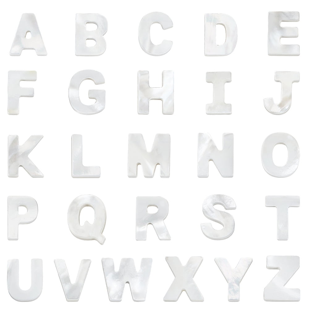 26Pcs 26 Styles Natural White Shell Beads Initial Top Drilled Seashell Color Letter A~Z 10~11x6~12x2~2.5mm Hole: 0.5~0.9mm 1pc/style