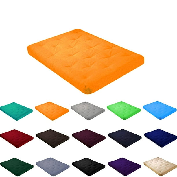 4" All Cotton Futon Mattress With Cover Full Size Sky Pumpkin Orange