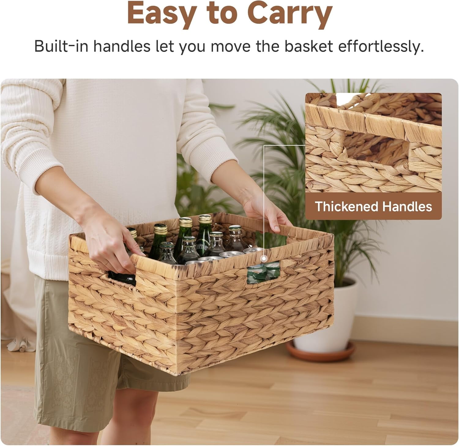 StorageWorks Extra Large Wicker Baskets for Organizing, Water Hyacinth Storage Basket with Built-in Handles