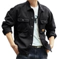 thumbnail image 2 of Pejock Men's Vintage Double Breast Pocket Workwear Coat with Loose Drop Shoulder - Casual Short Sleeve Jacket for Outdoor Daily Versatile Wear, 2 of 9