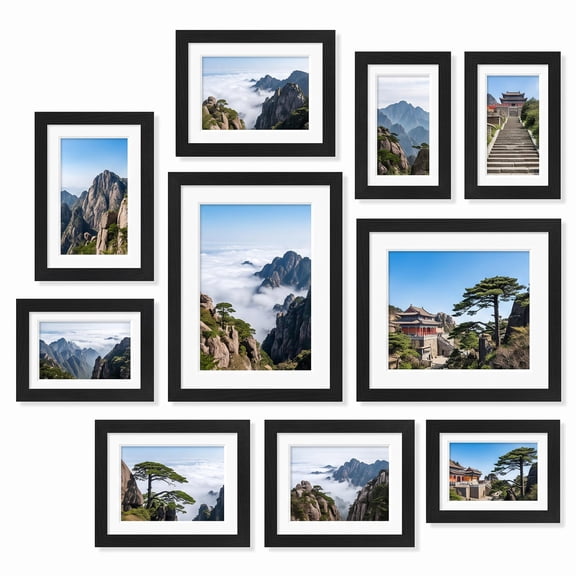 Multi size collage picture frames, 10 pack gallery wall decor, engineered wood frames with shatter-resistant plexiglass, wall or tabletop display, includes 8x10, 5x7, 4x6 sizes, black