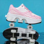 Roller Skates for Women Men, Shoes with Wheels for Girls, Kick Rollers Shoes Retractable for Boys, Adult Parkour Quad Roller Shoes, Inline Skates Childrens Outdoor Skates