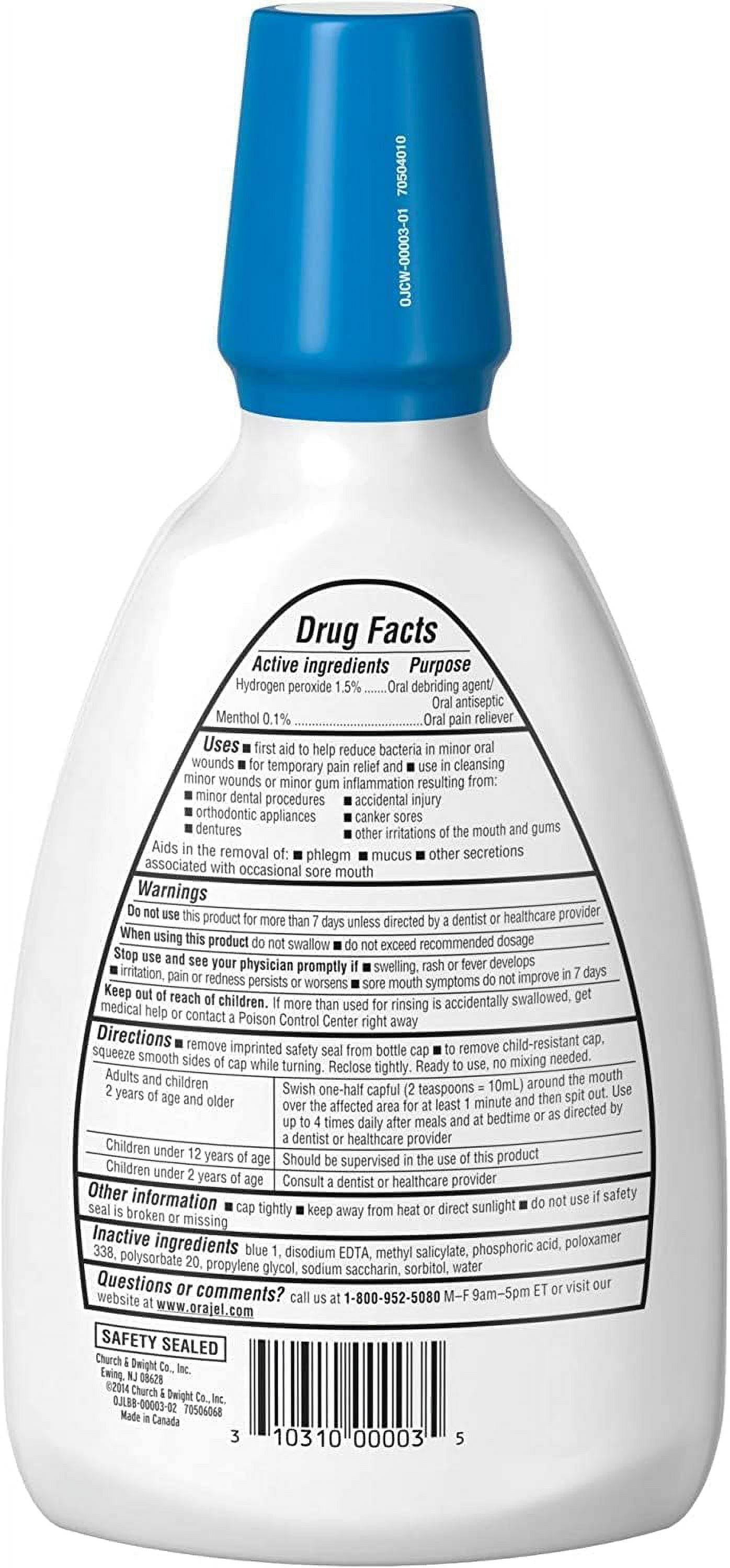 Orajel Alcohol-Free Antiseptic Mouth Sore Rinse, Fresh Mint 16 oz (Pack of 2)