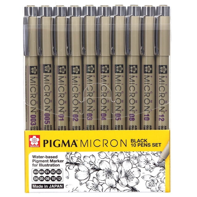 Set de dibujo Sakura Pigma Micron Fineliner, 10 unidades, tinta negra