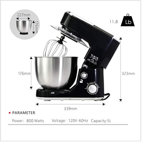 Tilt-Head Electric Mixer with Stainless Steel Bowl Stand Mixer Cusimax 5-Quart 800W Dough Mixer CMKM-150 Black Dough Hook Mixing Beater and Whisk 