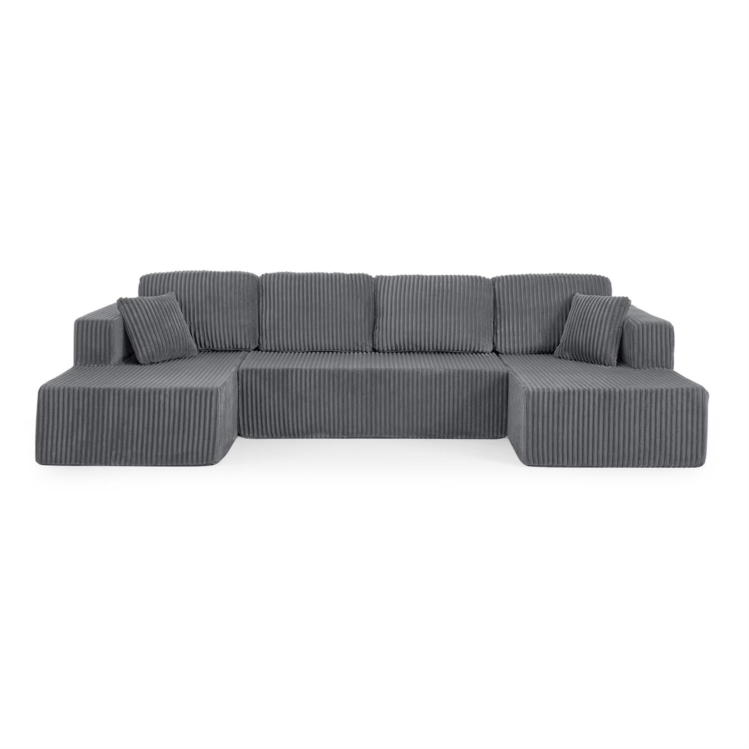 Demi Bonn 132" U-Shaped Modular Sectional Sofa, Modern Corduroy Couch for Living Room & Bedroom, Minimalist Comfy Sleeper Sofa, Gray