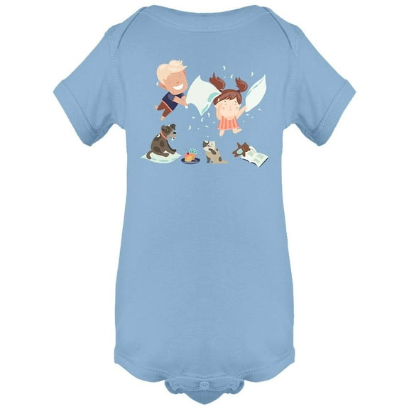 Kids Playing With Pillows Bodysuit Infant -Image by Shutterstock,  6 Months