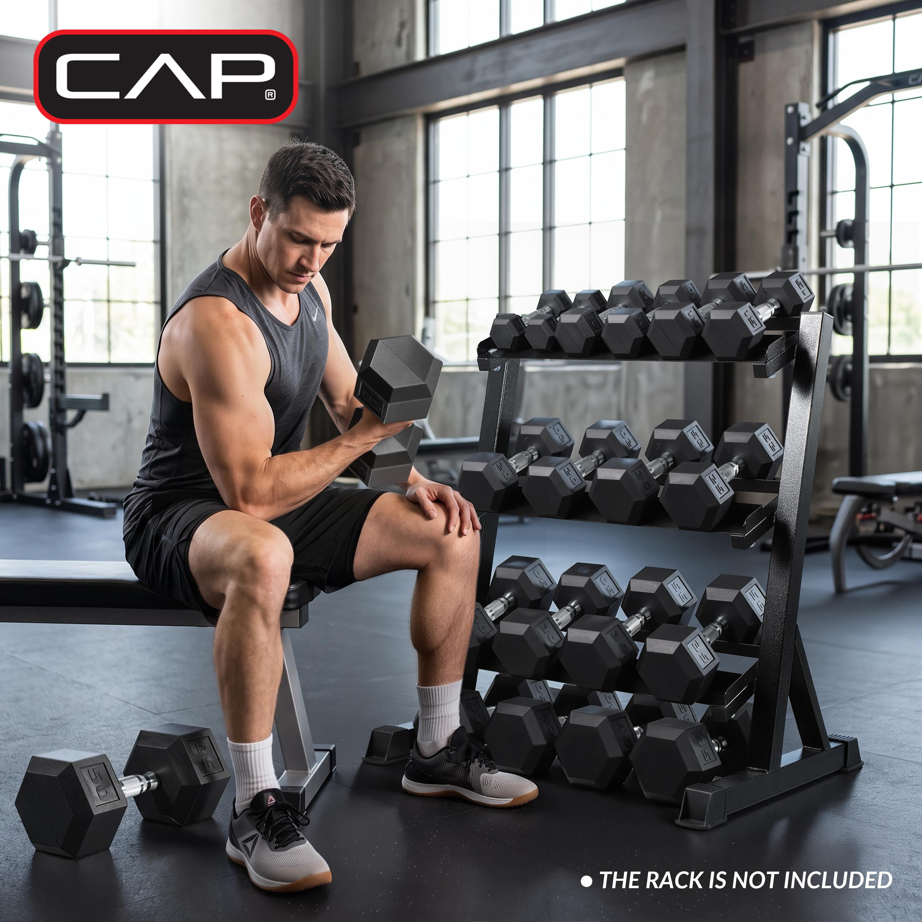 CAP 550lb Rubber Hex Dumbbell Set, Free Weights for Home Gym Strength Training