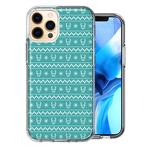 MUNDAZE For Apple iPhone 12 Pro Teal Christmas Reindeer Pattern Design Double Layer Phone Case Cover