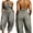 Gray, variant on Women Halter Neck Backless Jumpsuit, Leopard Animal Print Sleeveless One Piece Outfit, Elastic High Waist Loose Harem Jumpsuit with Side Pockets for Vacation Daily Wear