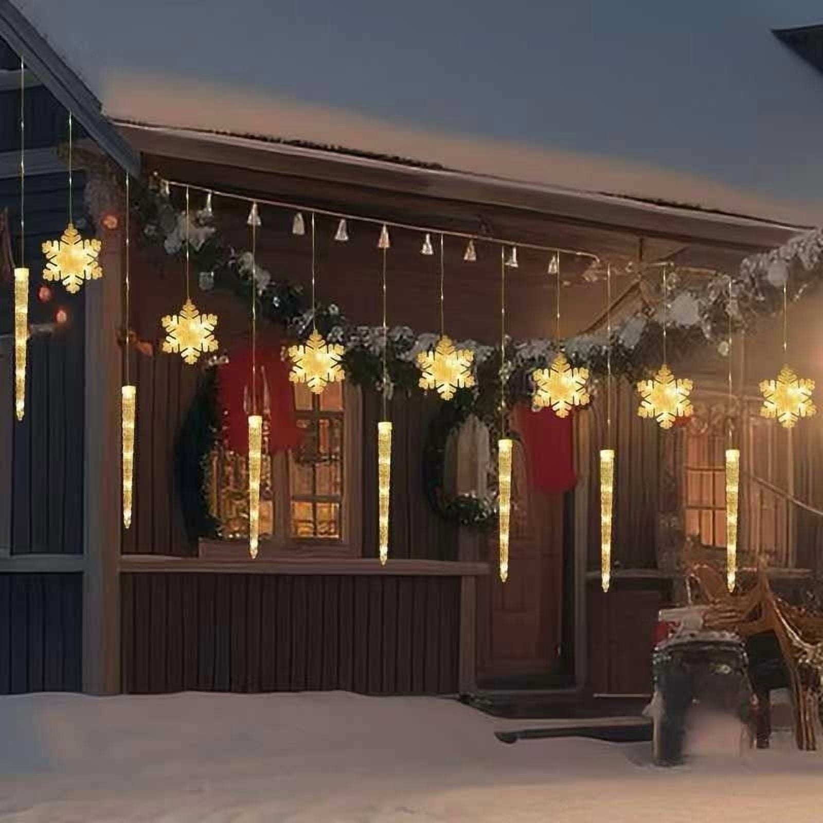REZUOFI 1 Pcs Christmas Curtain Lights Outdoor Waterproof LED Icicle Snowflake String with Remote Control, 8 Modes, Warm White & Multicolor for Holiday Decor