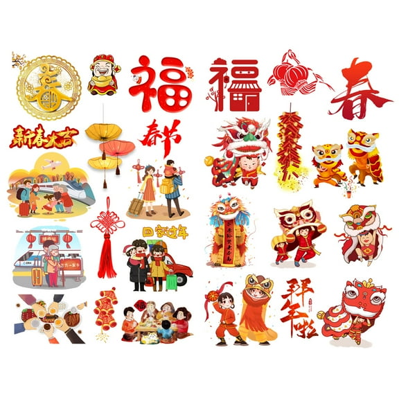 Chinese Lunar New Year Aesthetic Precut Cute Aesthetic Diary Travel Paper Journal Stickers Scrapbooking Stationery Sticker Flakes Art Supplies