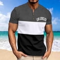 thumbnail image 2 of Mens Round Neck Short Sleeve T Shirt Color Block Pullover Henley Shirts Men Fashion Casual Loose Oversize Tops (Dark Gray L), 2 of 5