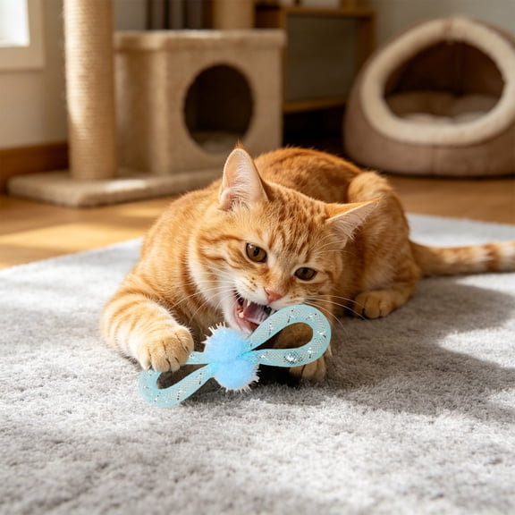 Mesh Cat Chew Bow Toy with Built-in Bell, 3.9x1.5 Inch Interactive Chew Ring Toy for Cats, Dental Health Catnip Free Toy for Kittens Anxiety Relief