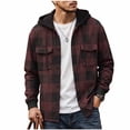 thumbnail image 3 of Men Plaid Hooded Shirt Jacket Sevevn Long Sleeve Button Up Flannel Outerwear With Chest Pockets Drawstring Hood For Daily Casual Outdoor Occasions, 3 of 9