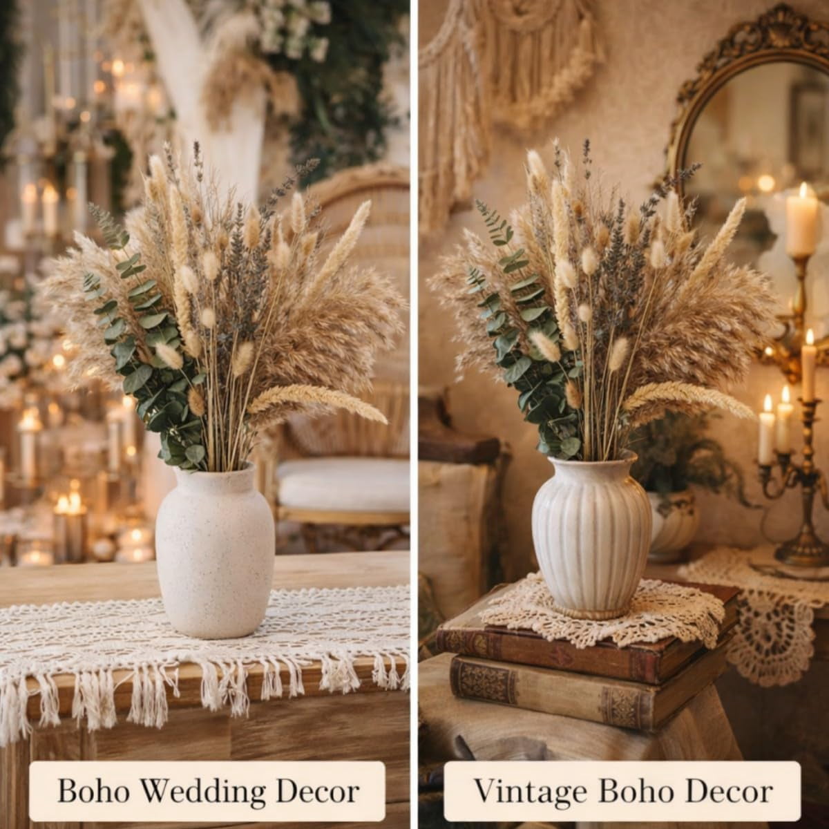 Dried Flowers Bouquet, 17" Dried Pampas Grass Decor Inc Lavender Eucalyptus DIY Floral Arrangements for Home Office Decoration,Wedding centerpieces