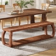 thumbnail image 4 of 2-Tier Solid Wood Dining Bench, 59" Long Farmhouse Entryway Bench with Open Shelves, Rustic Storage Wooden Seating for Kitchen, Entry, Living Room, Bedroom, Hallway (Rustic Brown)$$Furniture, 4 of 9