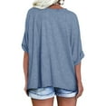 thumbnail image 5 of Summer Rolled Short Sleeve Women V-neck Solid Color Casual Loose T-shirt Tops, 5 of 7