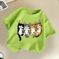 thumbnail image 4 of Tfken Toddler Child Girls Tops Pullover Cat Print T-Shirts Short Sleeve Breathable Light Green Tee Size 6-8 Years, 4 of 5