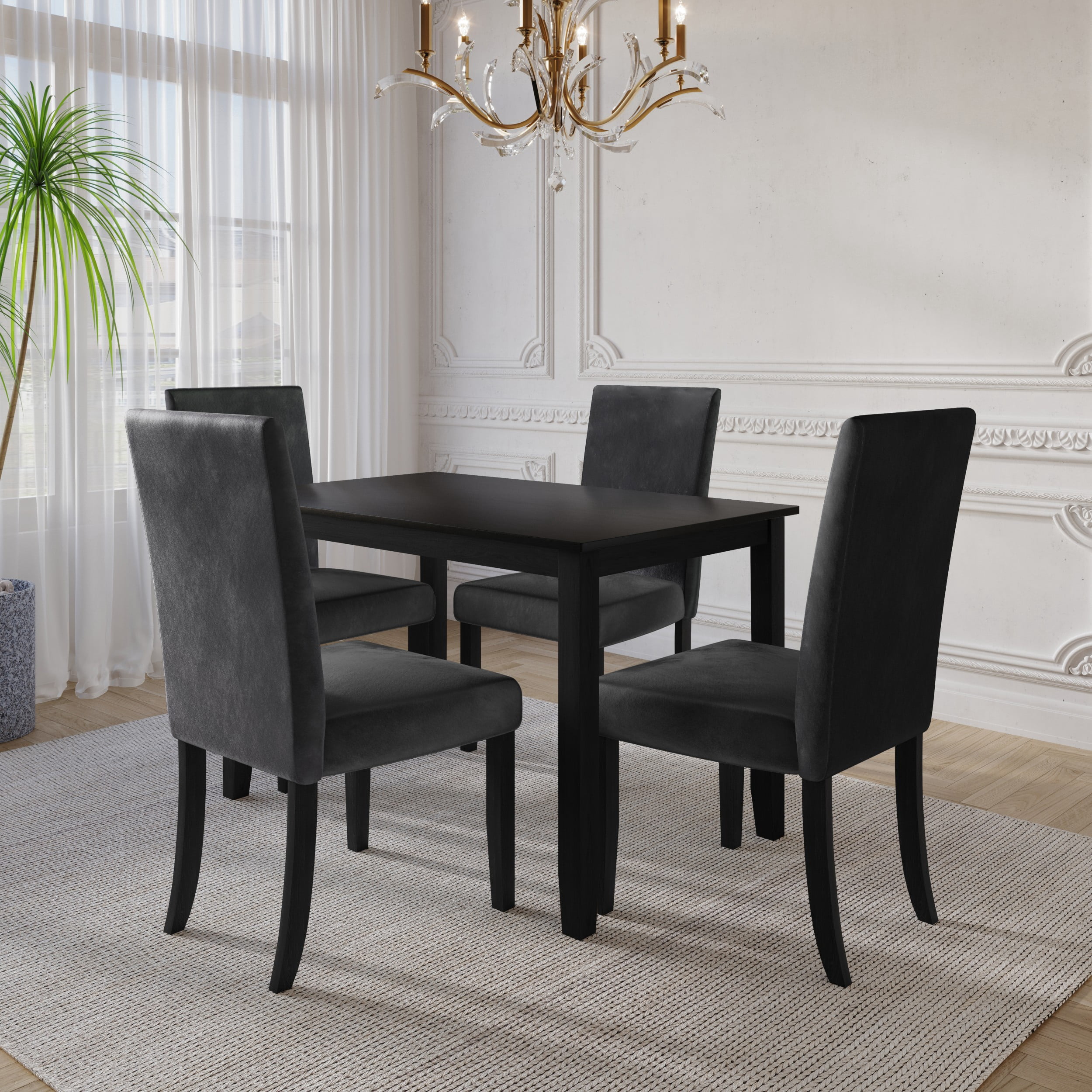 Home Design Skokie Dining Chair (Set of 2), Black/Dark Gray, Parsons style, Cushioned seat and back, Comfortable seating, Sturdy frame, Modern design, Durable construction