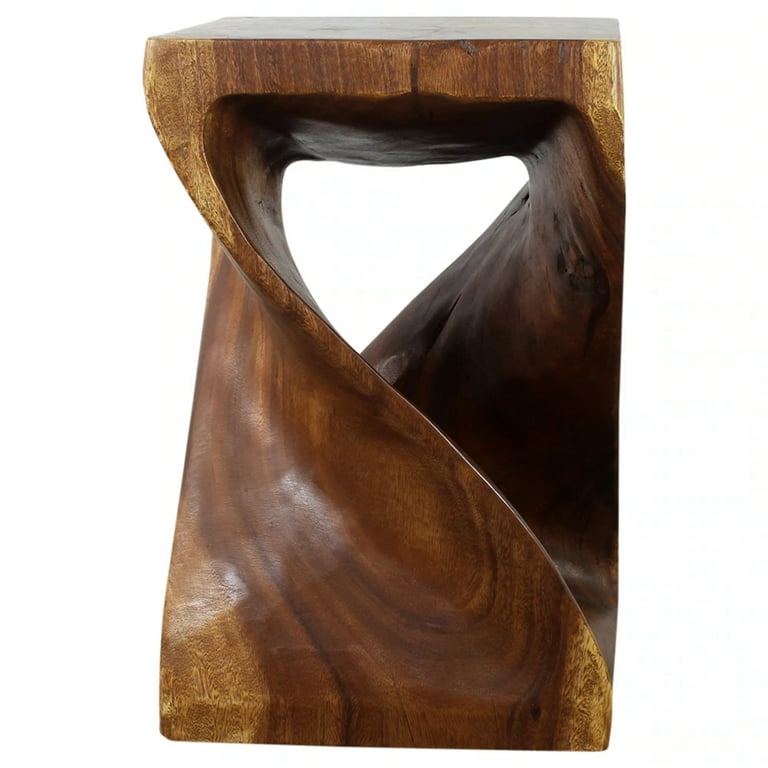 Haussmann Wood Twist End Table 15 x 15 x 23 inch High Walnut Oil