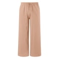thumbnail image 4 of Posijego Teens Girls Wide Leg Pants Drawstring High Waisted Cotton Linen Pants Summer Beach Vacation Palazzo Pants with Pockets, 4 of 9