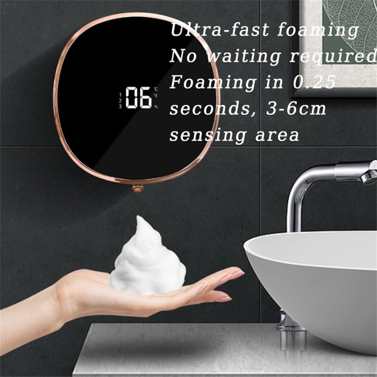 Soap Dispenser, Wall-Mounted Rechargeable Smart Sensor Soap Dispenser, Temperature Display Liquid Dispensers, Automatic Foam Hand Sanitizer Machine, Hand-Free, Touchless