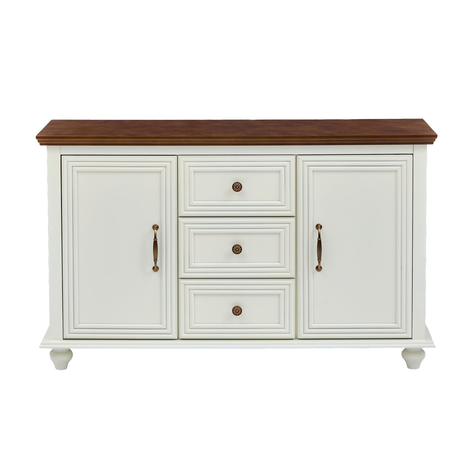 47.3" Mid Century Modern Sideboard Cabinet with 2 Doors & 3 Drawers, Buffet Storage Console Table for Living Room Dining Entryway, White