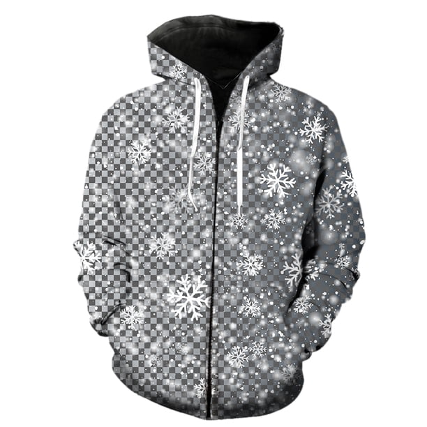 Sudadera con capucha y cremallera para hombre, diseño de copos de nieve de invierno, divertida, estilo Harajuku de gran tamaño, ropa de calle moderna, tops de manga larga