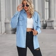 thumbnail image 5 of SWSMCLT Women's Soft Top Denim Button Down Shirt Boyfriend Summer Coats Western Split Button Up Fall Ruched Light Blue Large, 5 of 5