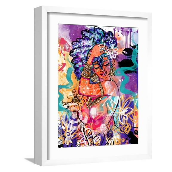 Art.com Gold Flowers Art Print by Justin Copeland, White Frame Wall Art, 17" x 21"