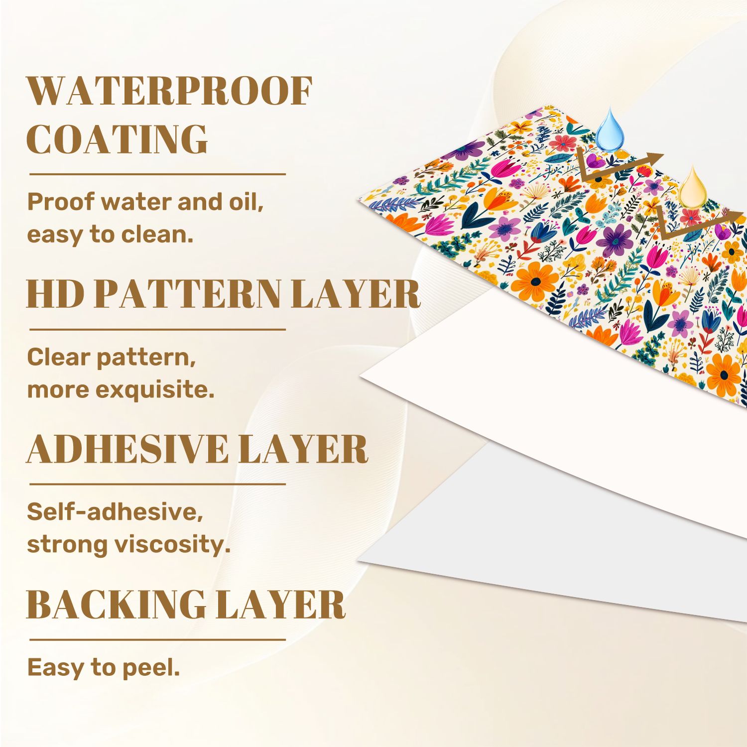 Peel and Stick Wallpaper 17.7in x 9.8ft Colorful Hand Drawn Floral Vibrant Flowers Leaves Light Contact Paper Vinyl Self-Adhesive Removable Wall Paper for Bedroom Kitchen Cabinet Renter Friendly