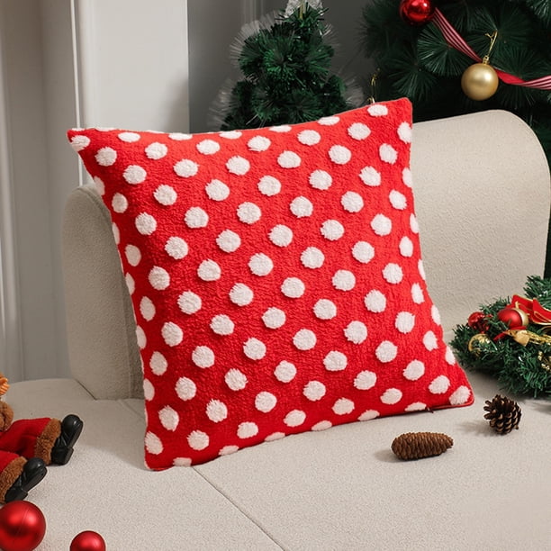 Christmas Red And White Polka Dots Pillowcases Plush Jacquards Holiday Decoration Pillowcases Living Room Sofa Bed Cushion Covers