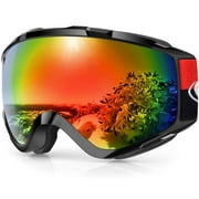 Findway Ski Goggles, 100% UV Protection OTG Snow Goggles for Men, Women & Youth, Revo Red