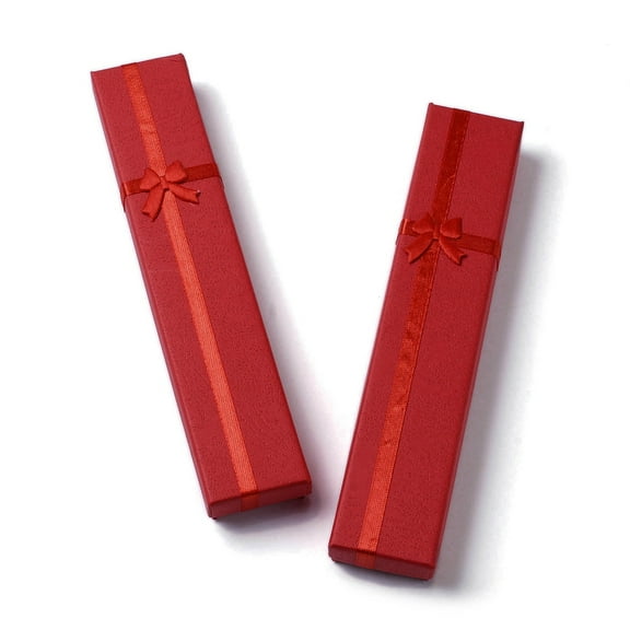 36pcs Cardboard Paper Necklace boxes Necklace Gift Case with Sponge Inside and Bowknot Rectangle FireBrick 4.1x20x2.45cm