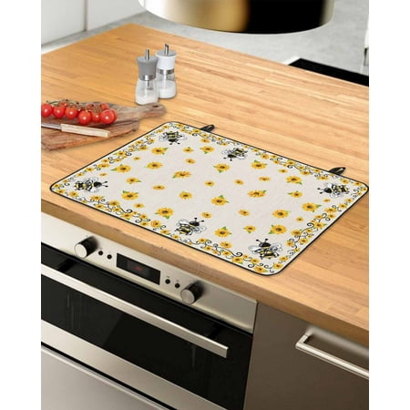 

Sunflower Stove Top Covers for Electric Stove Heat Insulation Fireproof Glass Cooktop Cover Counter Top Glass Stove Cover for Prevent Scratches 31 x24 Farmhouse Summer Bee Floral Rustic