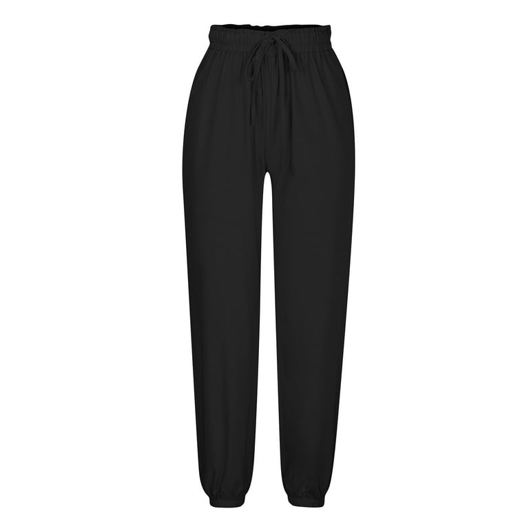 Airpow Clearance Jogger Pants Women's Fashion Casual Solid Color Elastic  Cotton And Linen Trousers Pants Black S