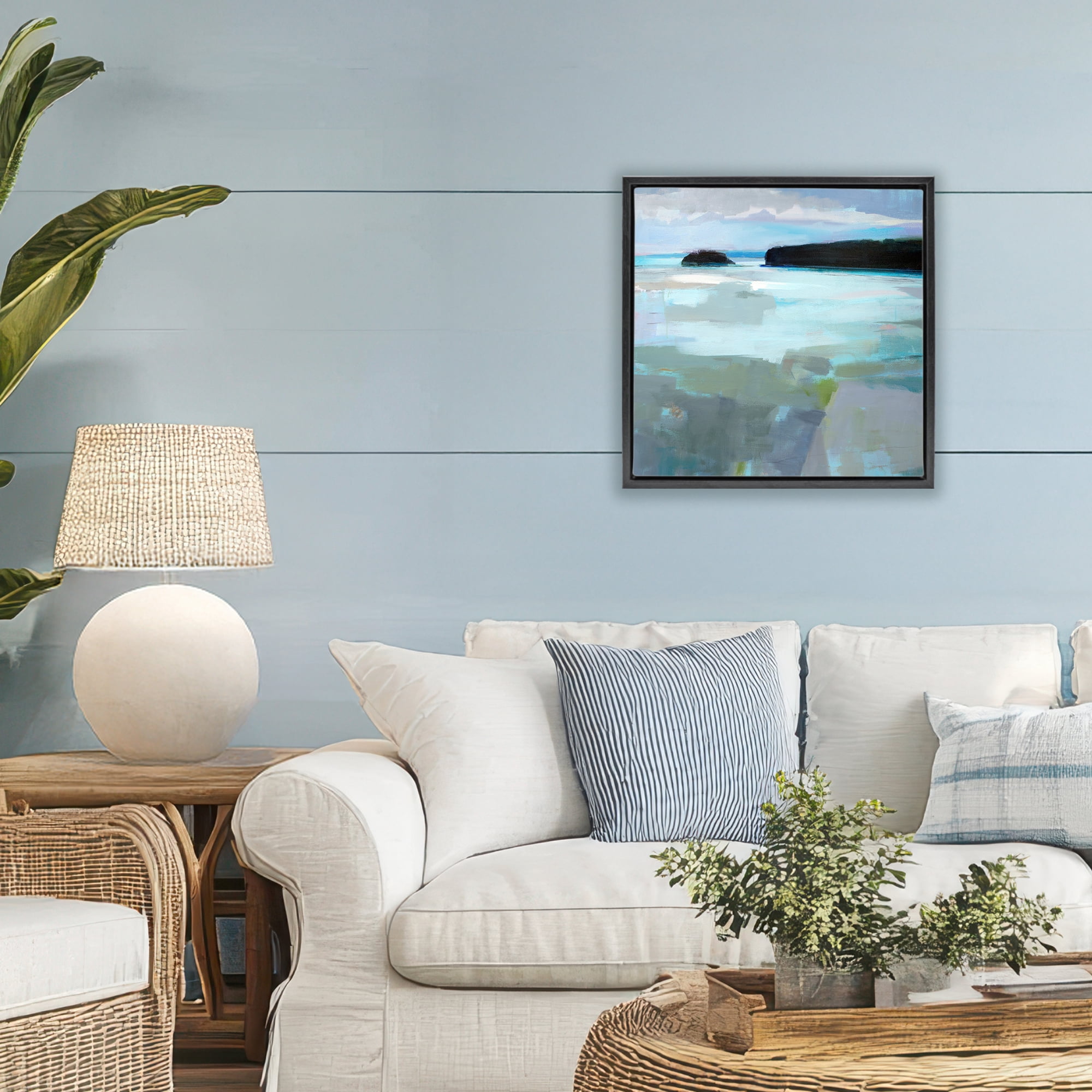 Stupell Industries Freeport Maine Abstraction Black Framed Floater Canvas Wall Art, design by Kathleen Robbins