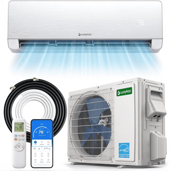 Waykar 12000 BTU 115V 22 SEER2 Energy Star Mini Split Air Conditioner & Heat Pump, WiFi Alexa Enabled, Pre-Charged R32 Eco Refrigerant, DIY-Friendly Installation Kit