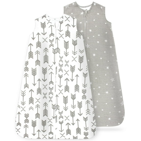 Baby Sleep Bag Sack - 6-12 Months - Supple Natural Softness & Breathability - Quiet 2 Way Zipper w/ Medium Size Protector for Wake-Free Changing Times - Unisex 2 Pack Wearable Blanket