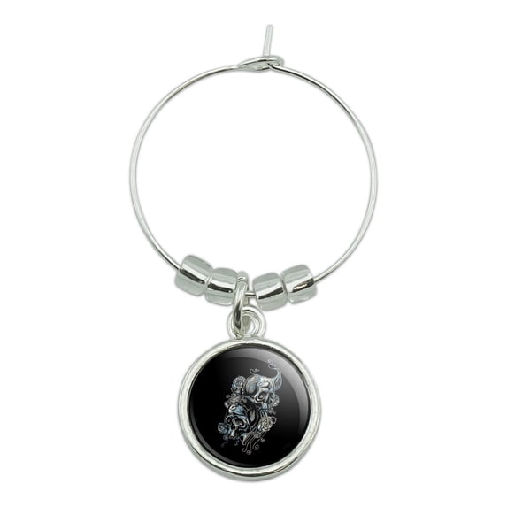 Skulls and Roses Floral Flowers Biker Motorcycle Wine Glass Charm Drink Marker