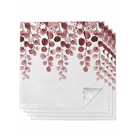 nqOlkjepod Red Eucalyptus Leaves Cloth Napkins Set of 4 Reusable Dinner Napkins, Watercolor Floral Leaf Plants Cocktail Napkin Washable Table Napkins for Wedding/Holiday Party/Baby Shower 20"x20"