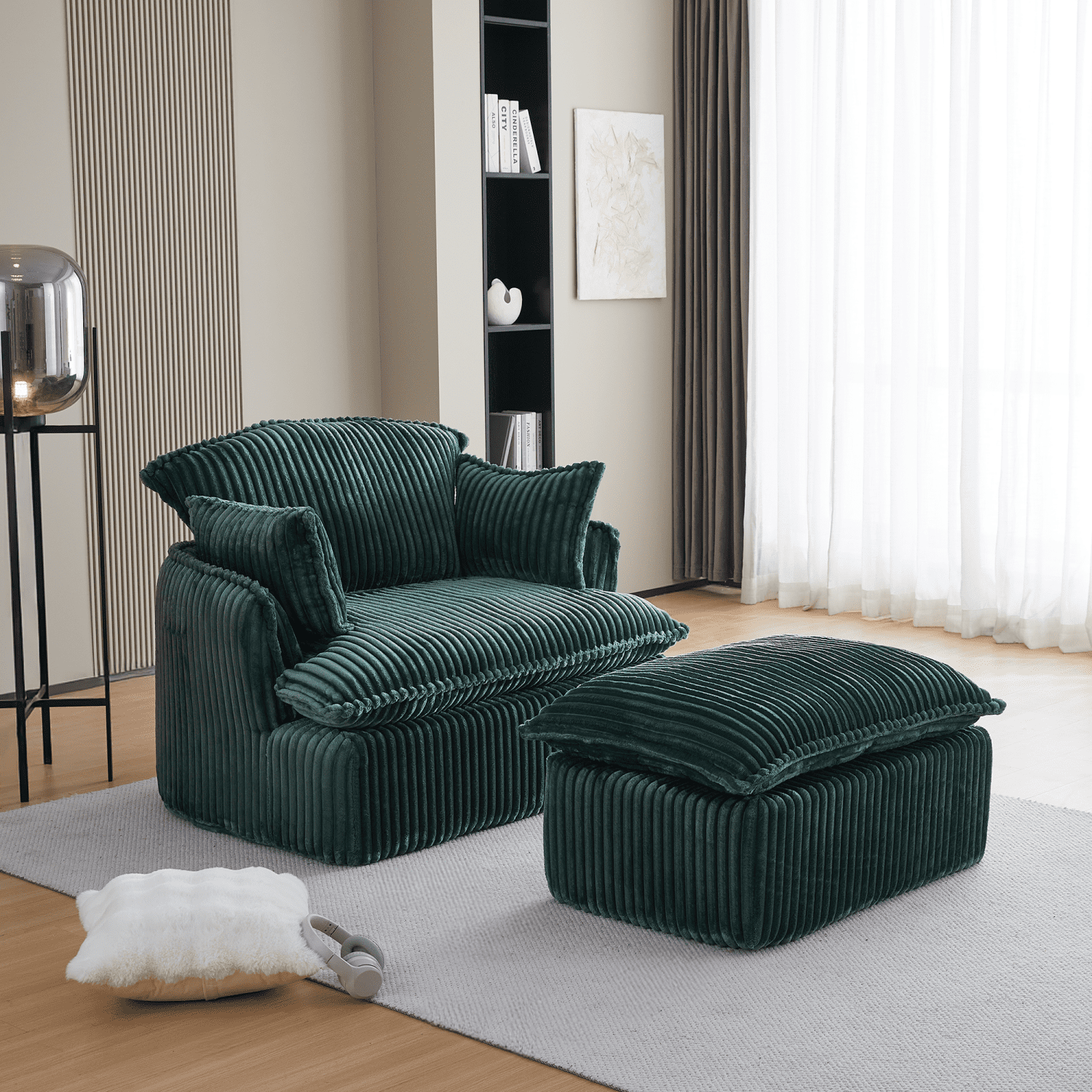 Gewnee Convertible Corduroy Armchair with Ottoman - Modern Compressed for Small Spaces, Living Room