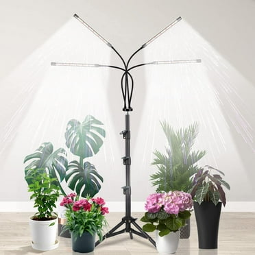 GooingTop Grow Lights for Indoor Plants,4-Head Individual Control LED Full Spectrum Plant Light with Stand,5 Dimmable Levels & Auto On/Off Timer,Tripod Stand Gooseneck Adjustable 15-48 in,White